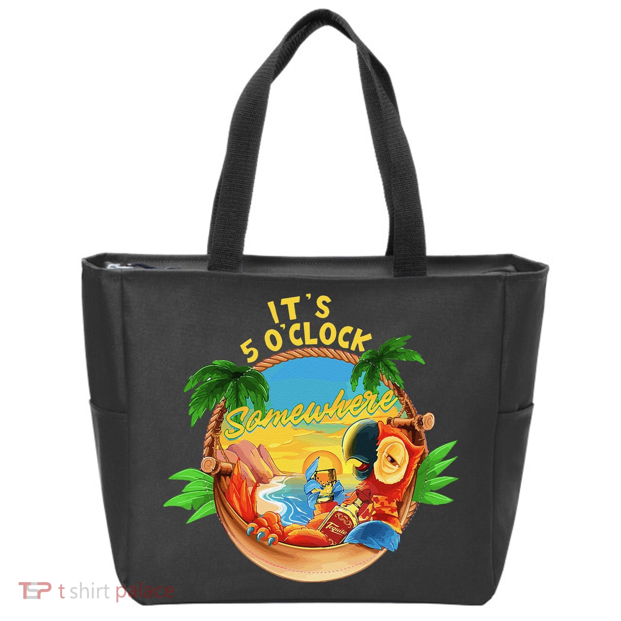 It Is 5 O'clock Somewhere Parrot Drinking Summer Vacation Tote Bag