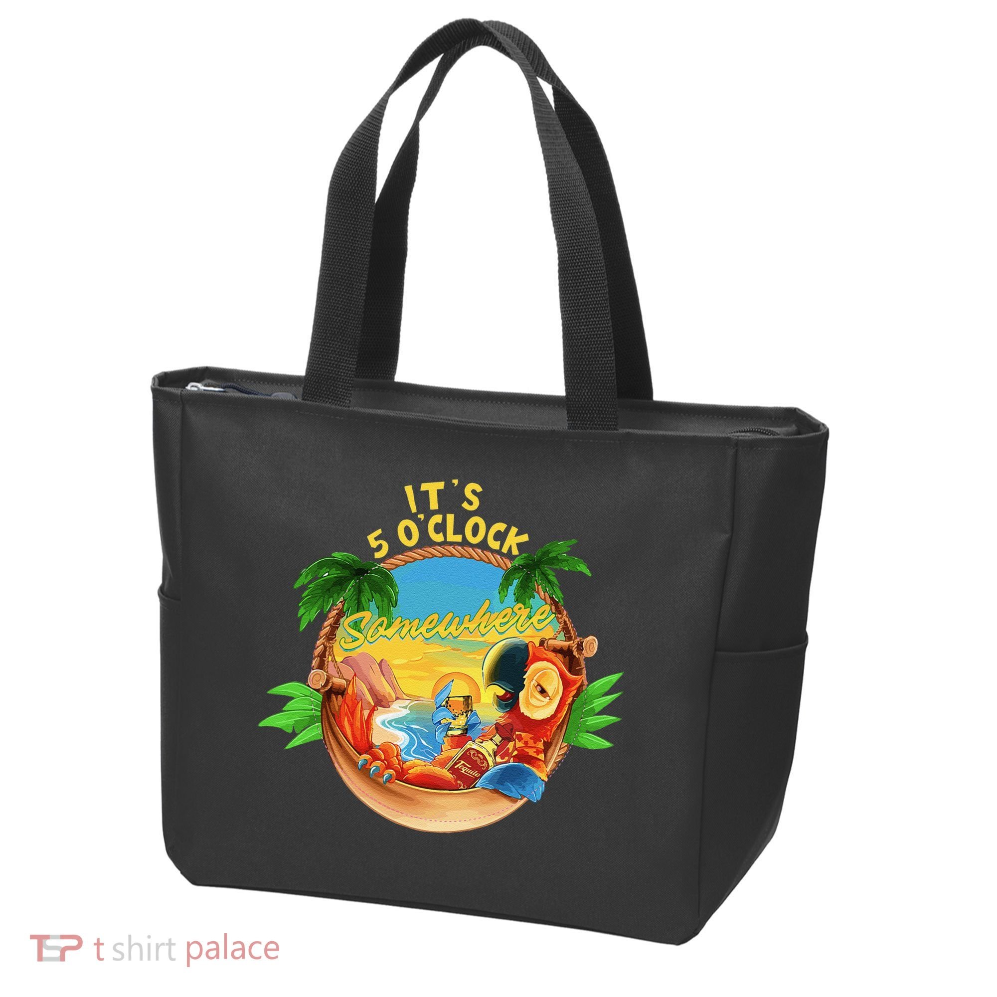 It Is 5 O'clock Somewhere Parrot Drinking Summer Vacation Tote Bag