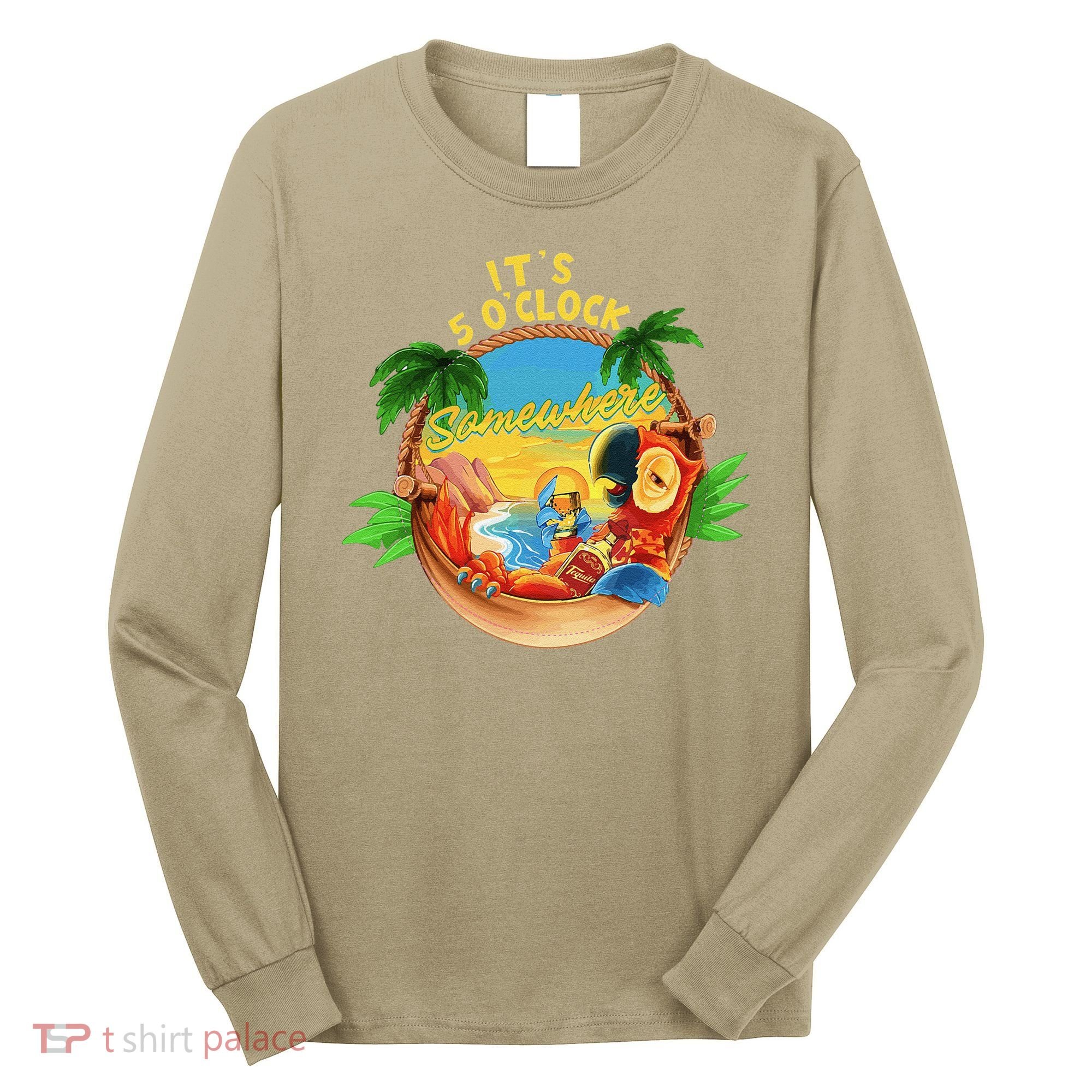 It Is 5 O'clock Somewhere Parrot Drinking Summer Vacation Long Sleeve Shirt