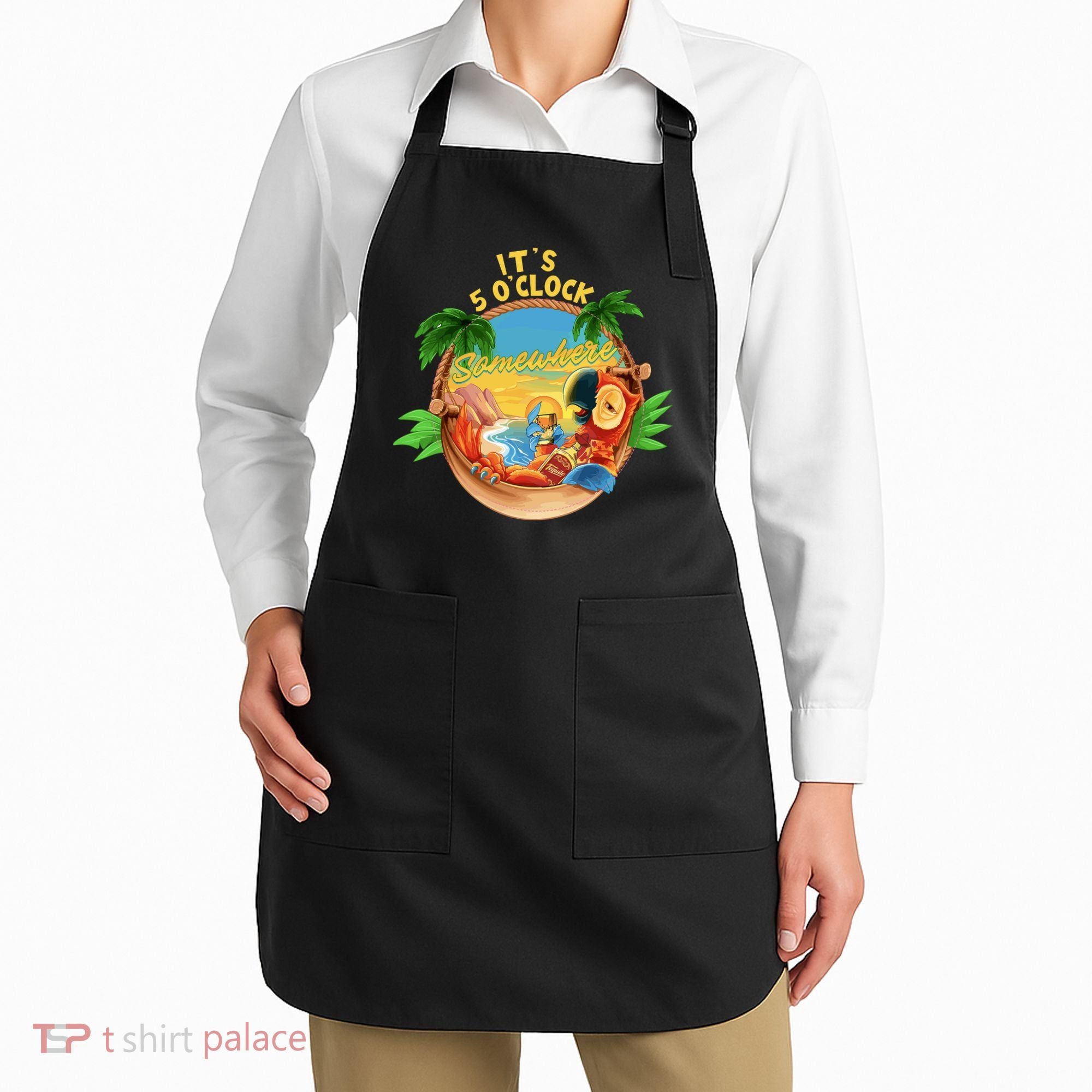 It Is 5 Oclock Somewhere Parrot Drinking Summer Vacation Apron