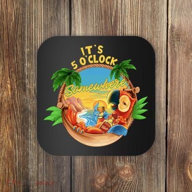 It Is 5 Oclock Somewhere Parrot Drinking Summer Vacation Coaster