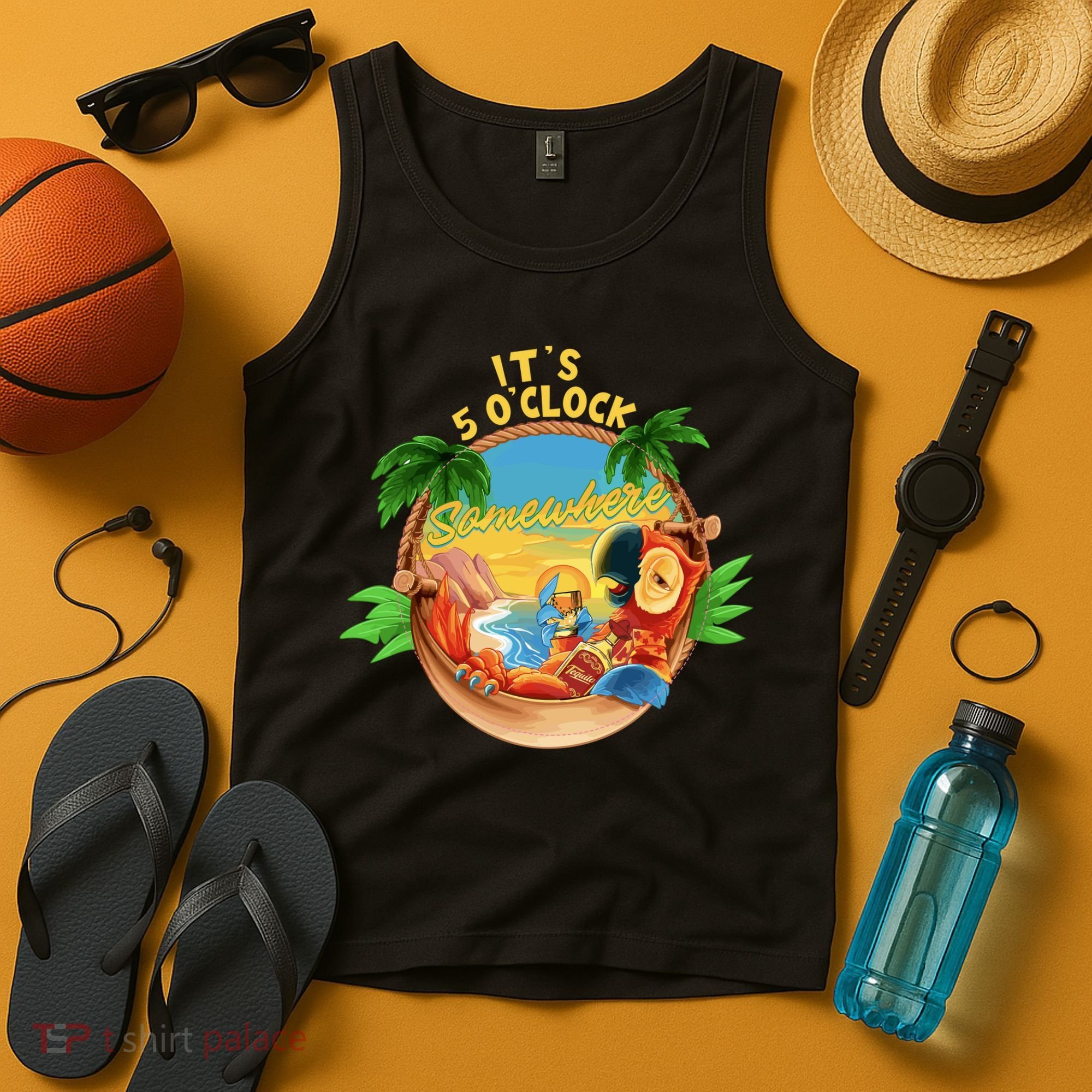 It Is 5 Oclock Somewhere Parrot Drinking Summer Vacation Tank Top