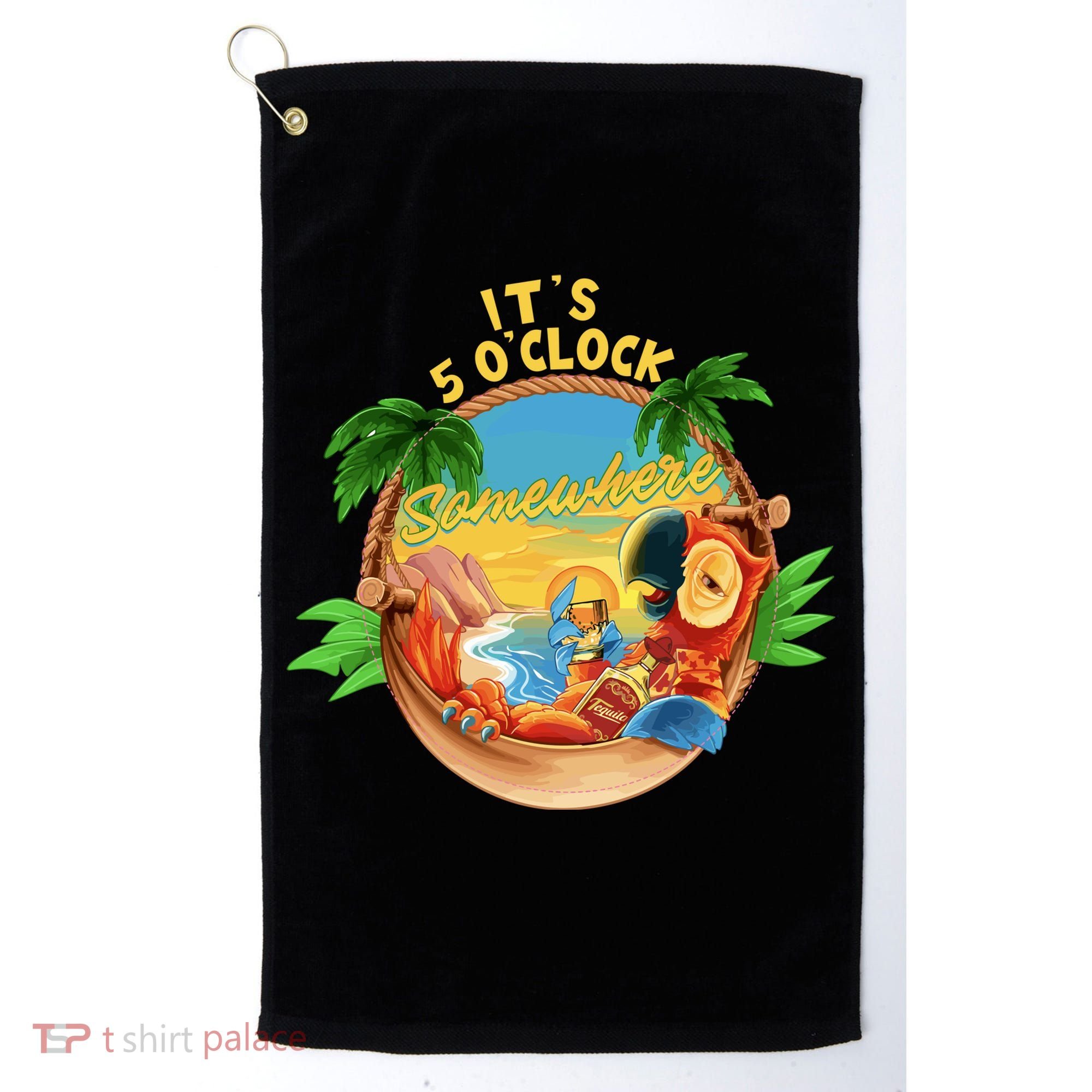 It Is 5 Oclock Somewhere Parrot Drinking Summer Vacation Golf Towel
