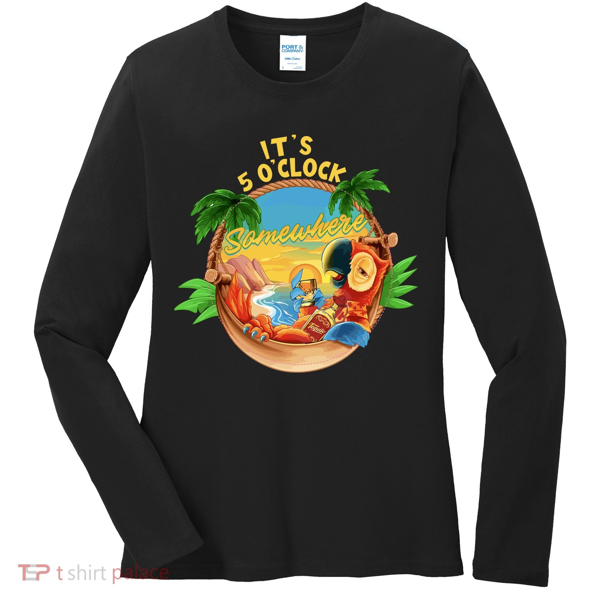 It Is 5 Oclock Somewhere Parrot Drinking Summer Vacation Women's Long Sleeve Shirt
