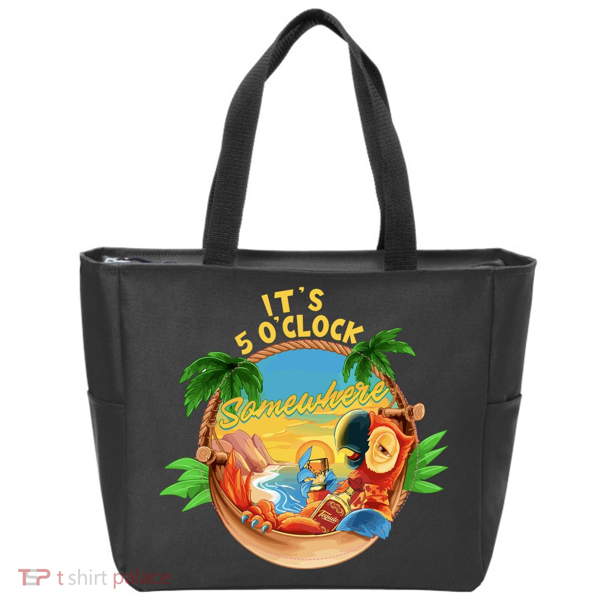 It Is 5 Oclock Somewhere Parrot Drinking Summer Vacation Tote Bag