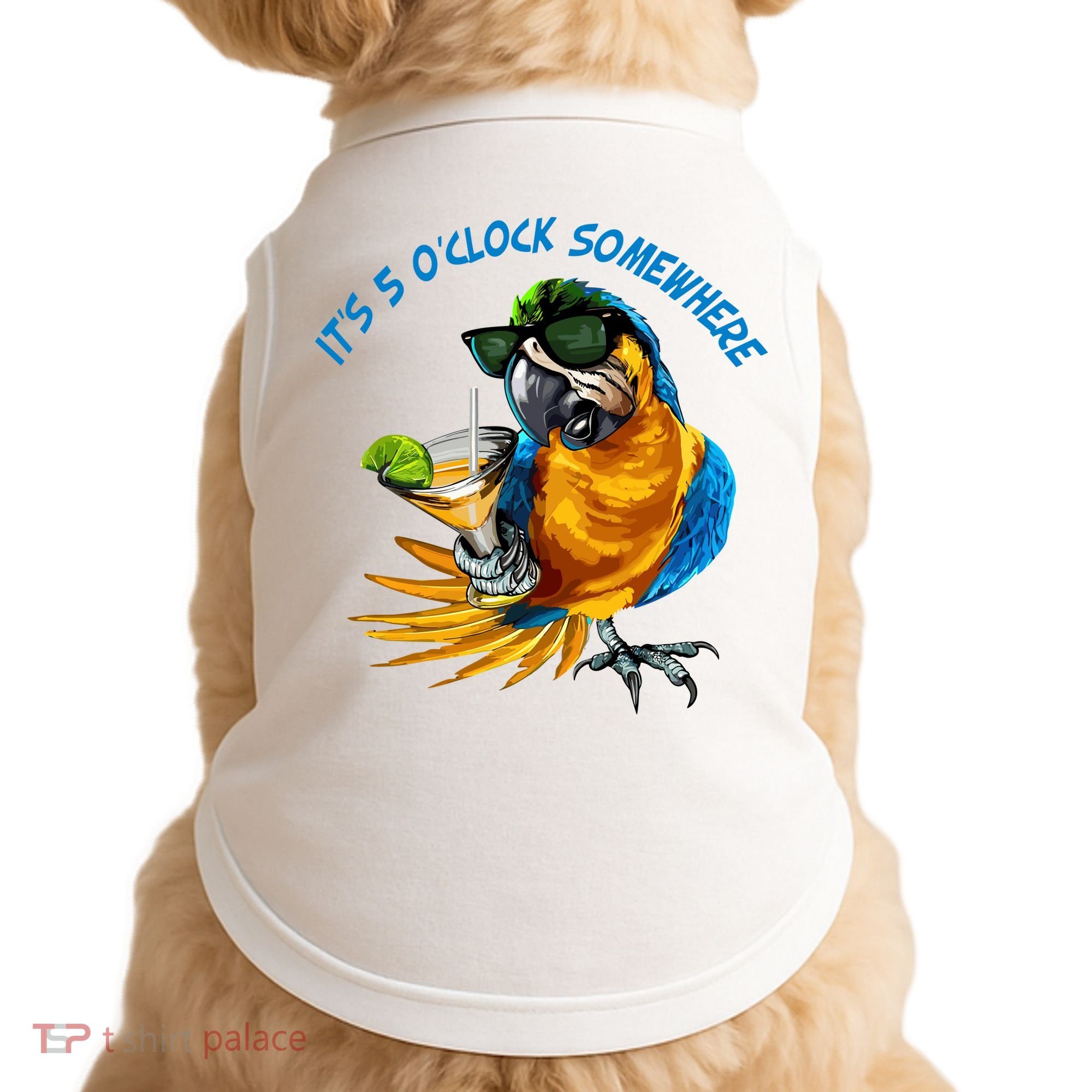 It Is 5 Oclock Somewhere Parrot Drinking Summer Vacation Doggie Tank