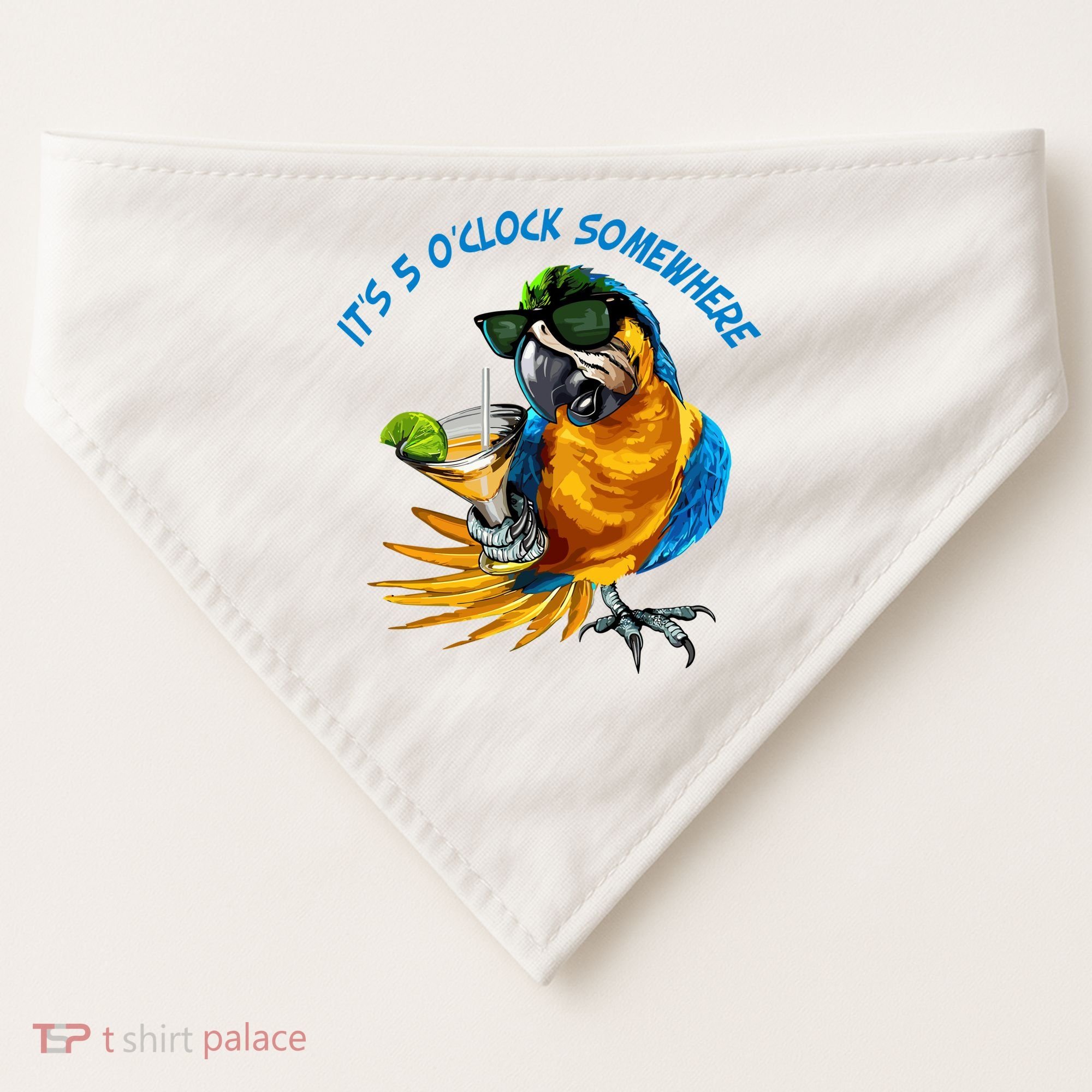 It Is 5 Oclock Somewhere Parrot Drinking Summer Vacation USA-Made Doggie Bandana
