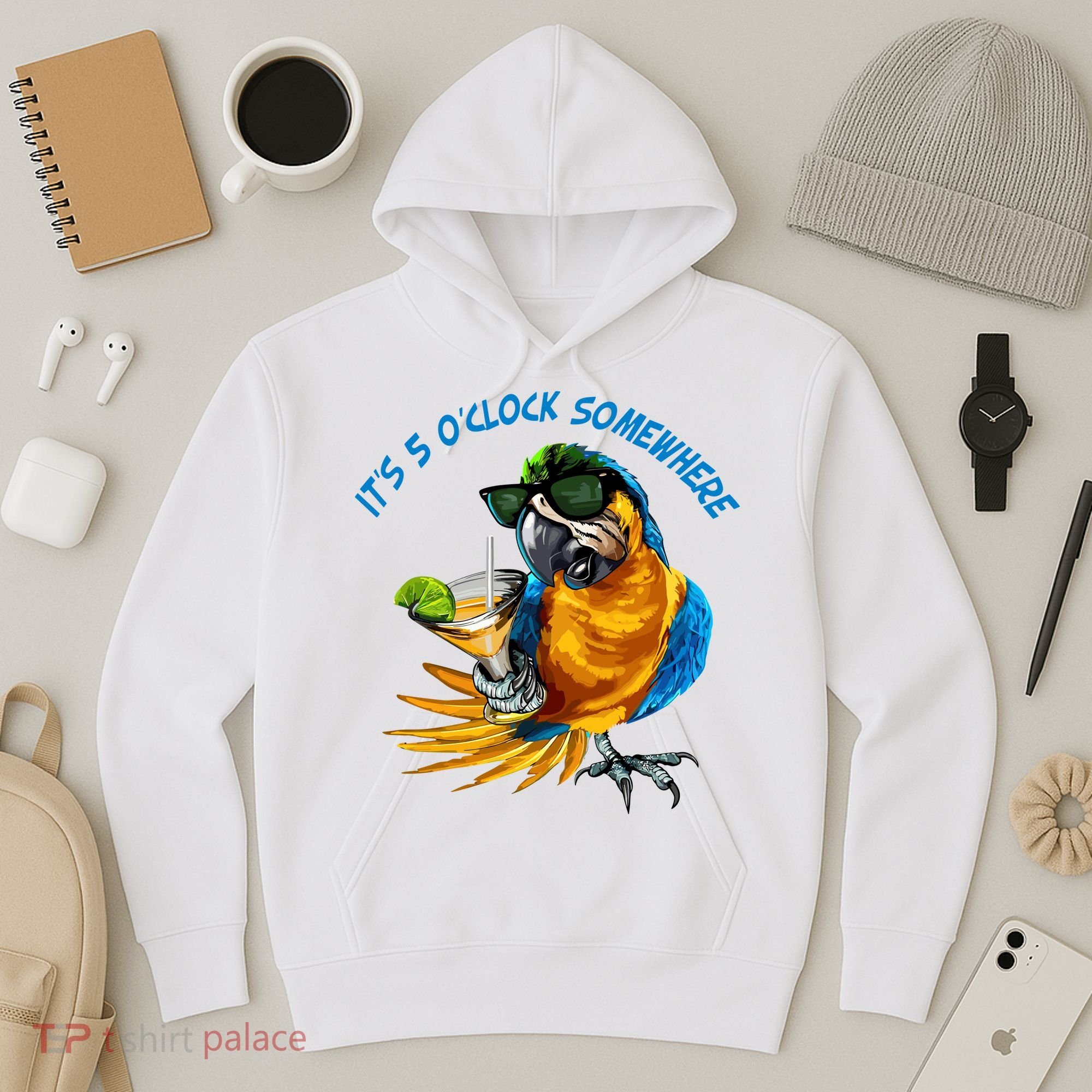 It Is 5 Oclock Somewhere Parrot Drinking Summer Vacation Hoodie