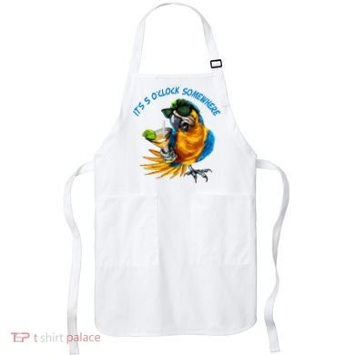 It Is 5 Oclock Somewhere Parrot Drinking Summer Vacation Apron
