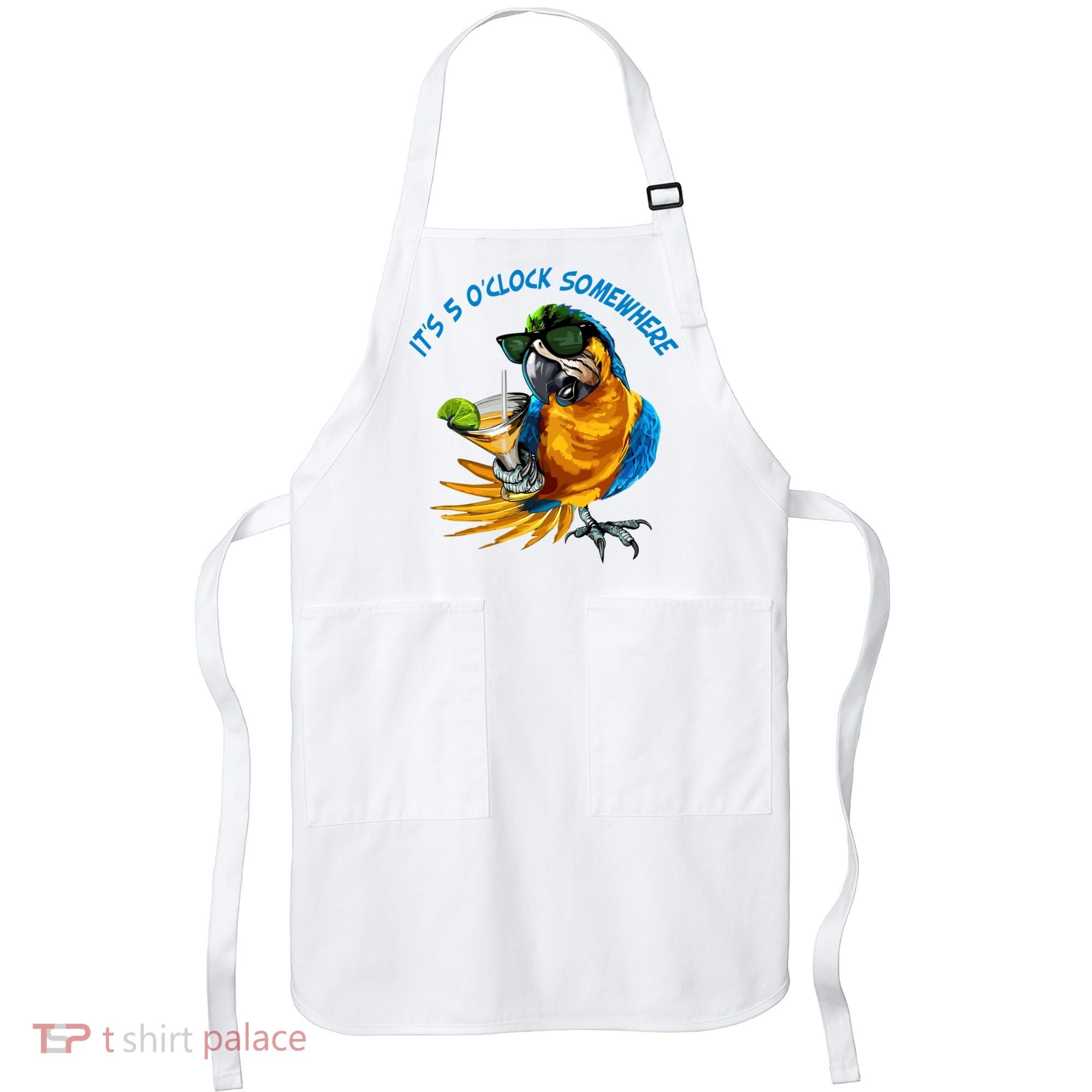 It Is 5 Oclock Somewhere Parrot Drinking Summer Vacation Apron