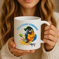 It Is 5 Oclock Somewhere Parrot Drinking Summer Vacation Coffee Mug thumb 3