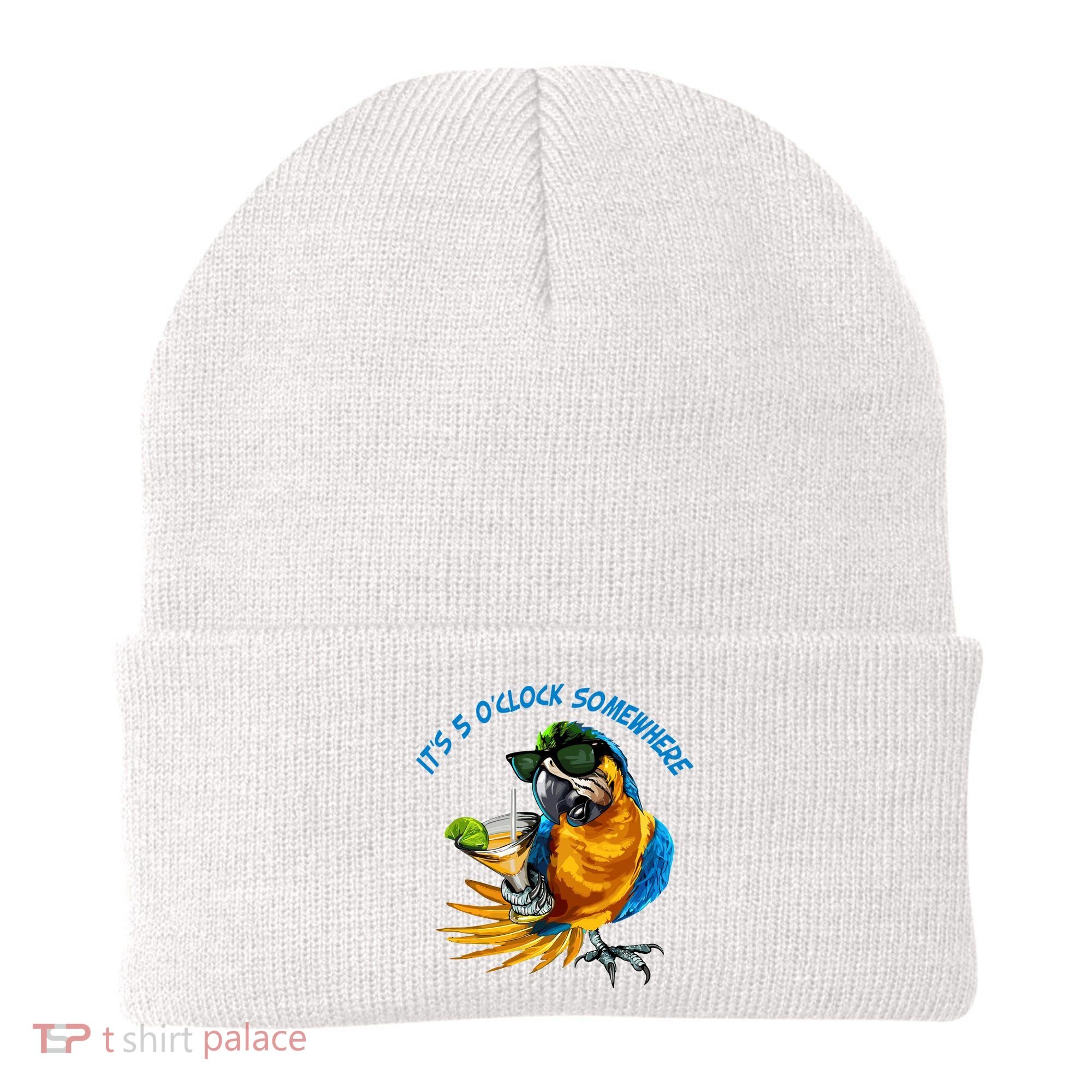 It Is 5 Oclock Somewhere Parrot Drinking Summer Vacation Beanie