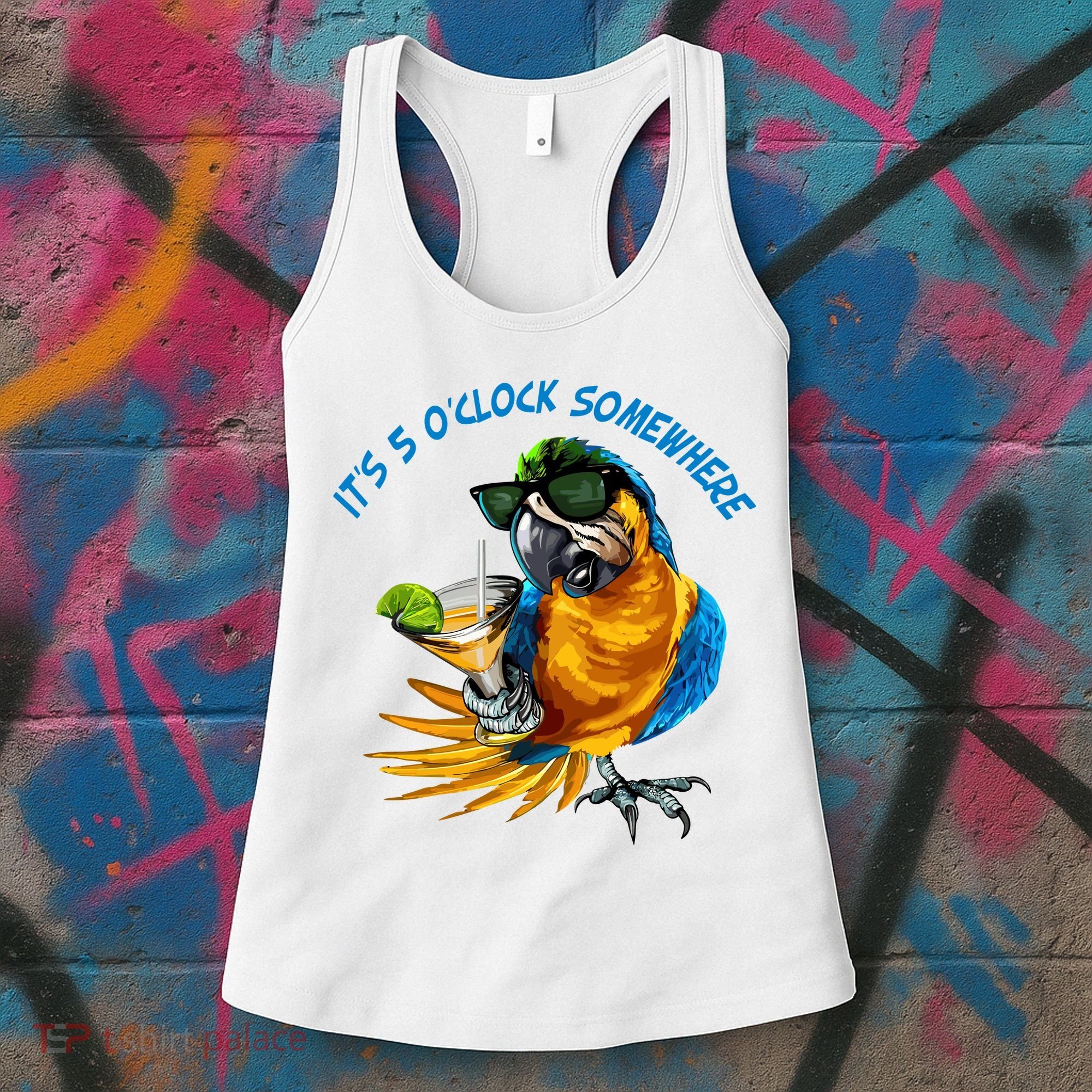 It Is 5 Oclock Somewhere Parrot Drinking Summer Vacation Women's Tank Top