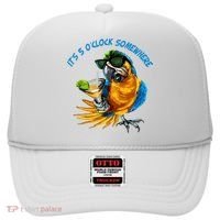It Is 5 Oclock Somewhere Parrot Drinking Summer Vacation Hat thumb 0