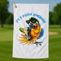 It Is 5 Oclock Somewhere Parrot Drinking Summer Vacation Golf Towel thumb 1