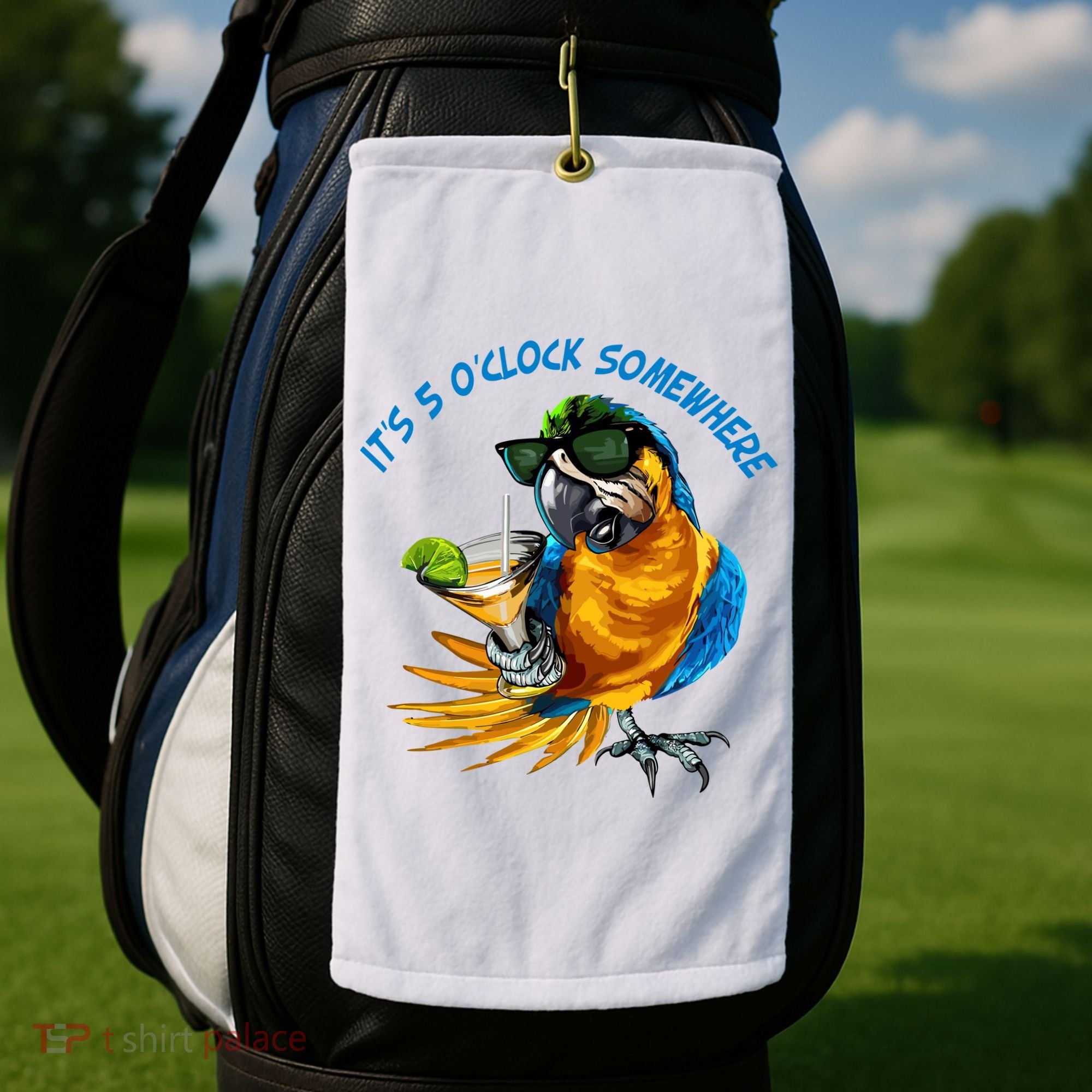 It Is 5 Oclock Somewhere Parrot Drinking Summer Vacation Golf Towel