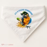 It Is 5 Oclock Somewhere Drinking Parrot USA-Made Doggie Bandana thumb 0