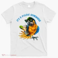 It Is 5 Oclock Somewhere Drinking Parrot T-Shirt thumb 0