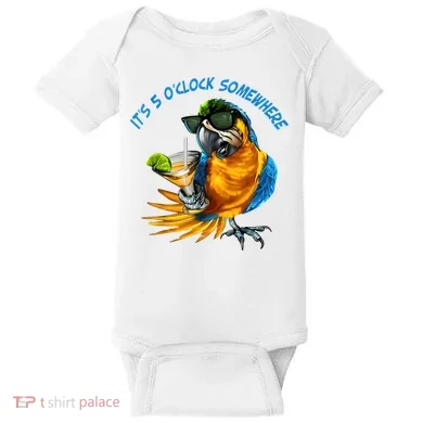 It Is 5 Oclock Somewhere Drinking Parrot Baby Bodysuit