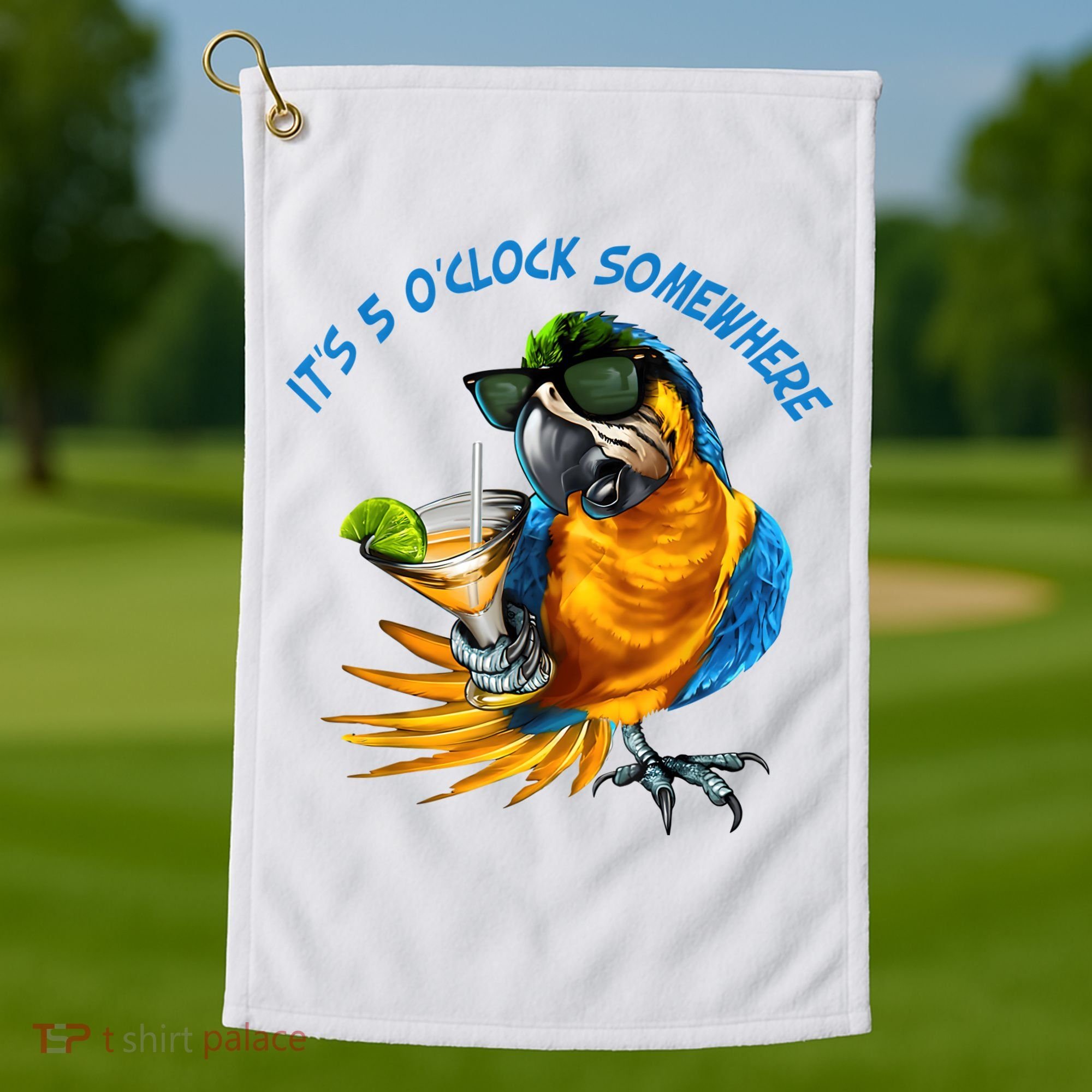 It Is 5 Oclock Somewhere Drinking Parrot Golf Towel