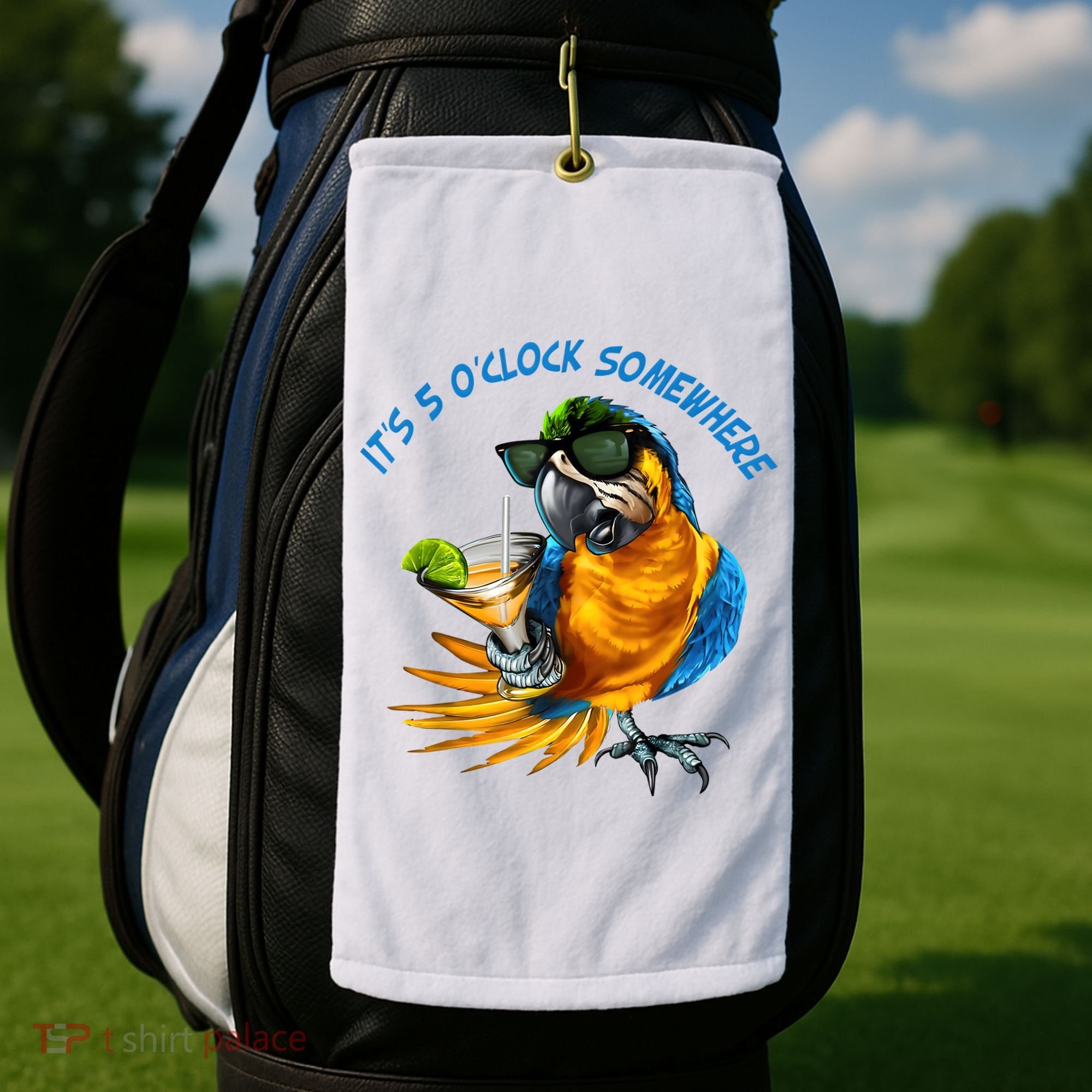 It Is 5 Oclock Somewhere Drinking Parrot Golf Towel