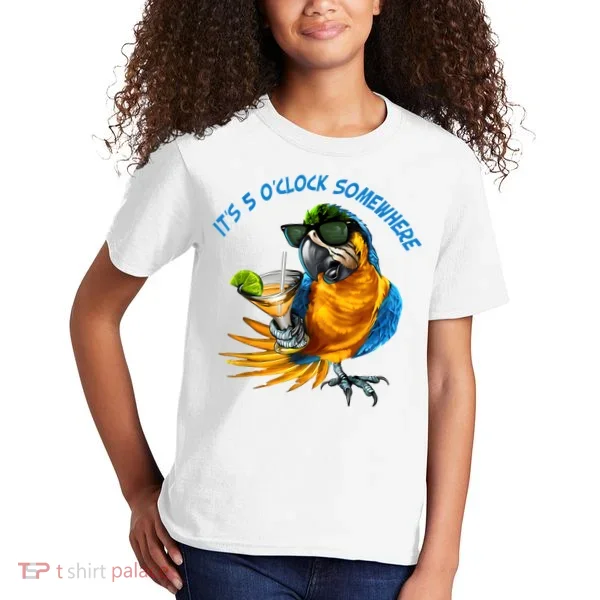 It Is 5 Oclock Somewhere Drinking Parrot Kids T-Shirt