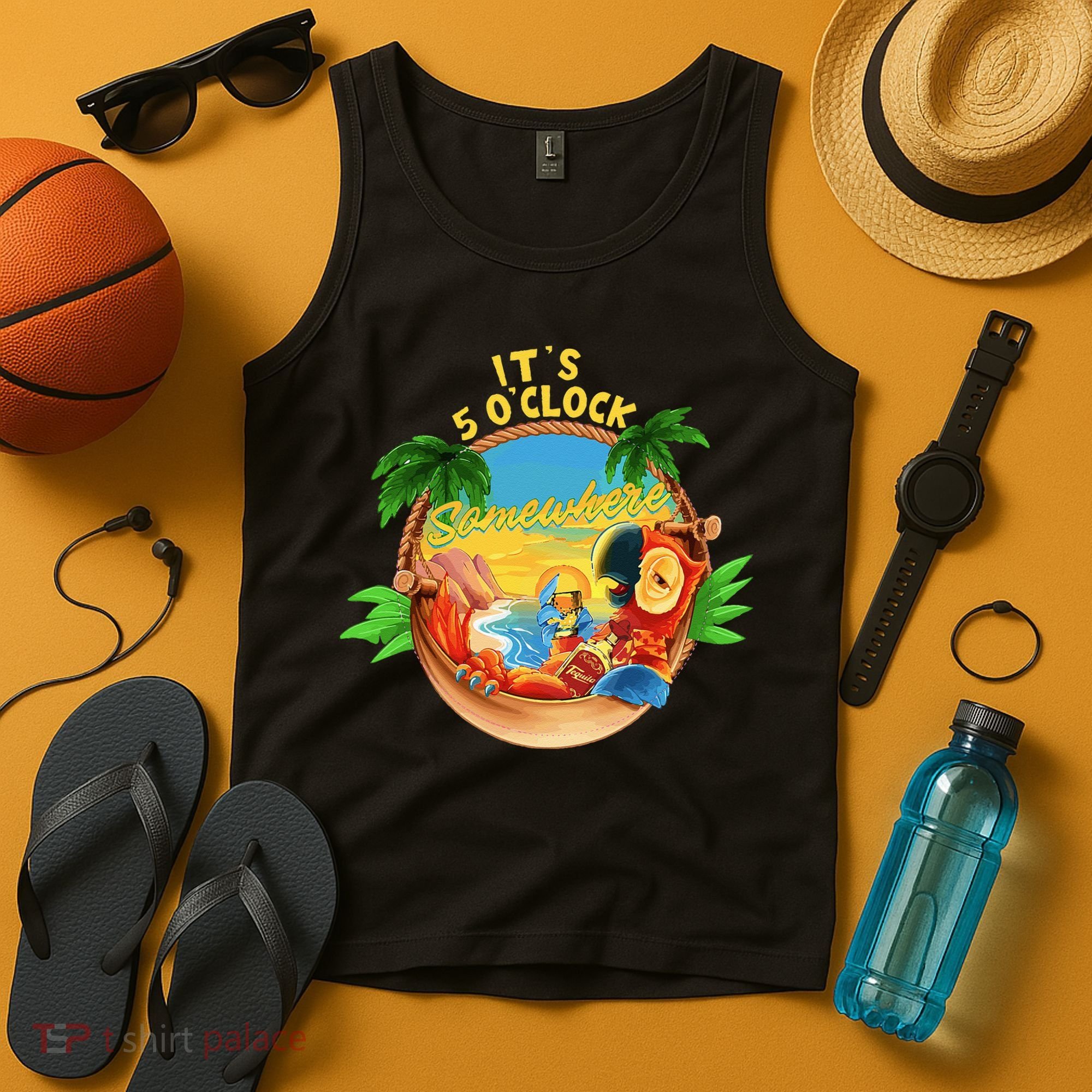 It Is 5 O'clock Somewhere Parrot Drinking Summer Vacation Tank Top