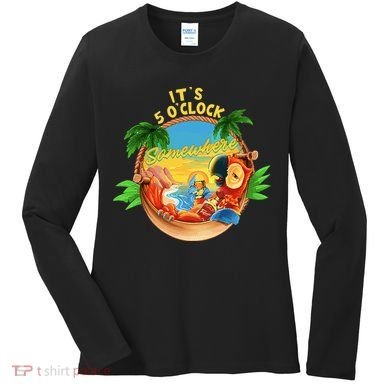 It Is 5 O'clock Somewhere Parrot Drinking Summer Vacation Women's Long Sleeve Shirt