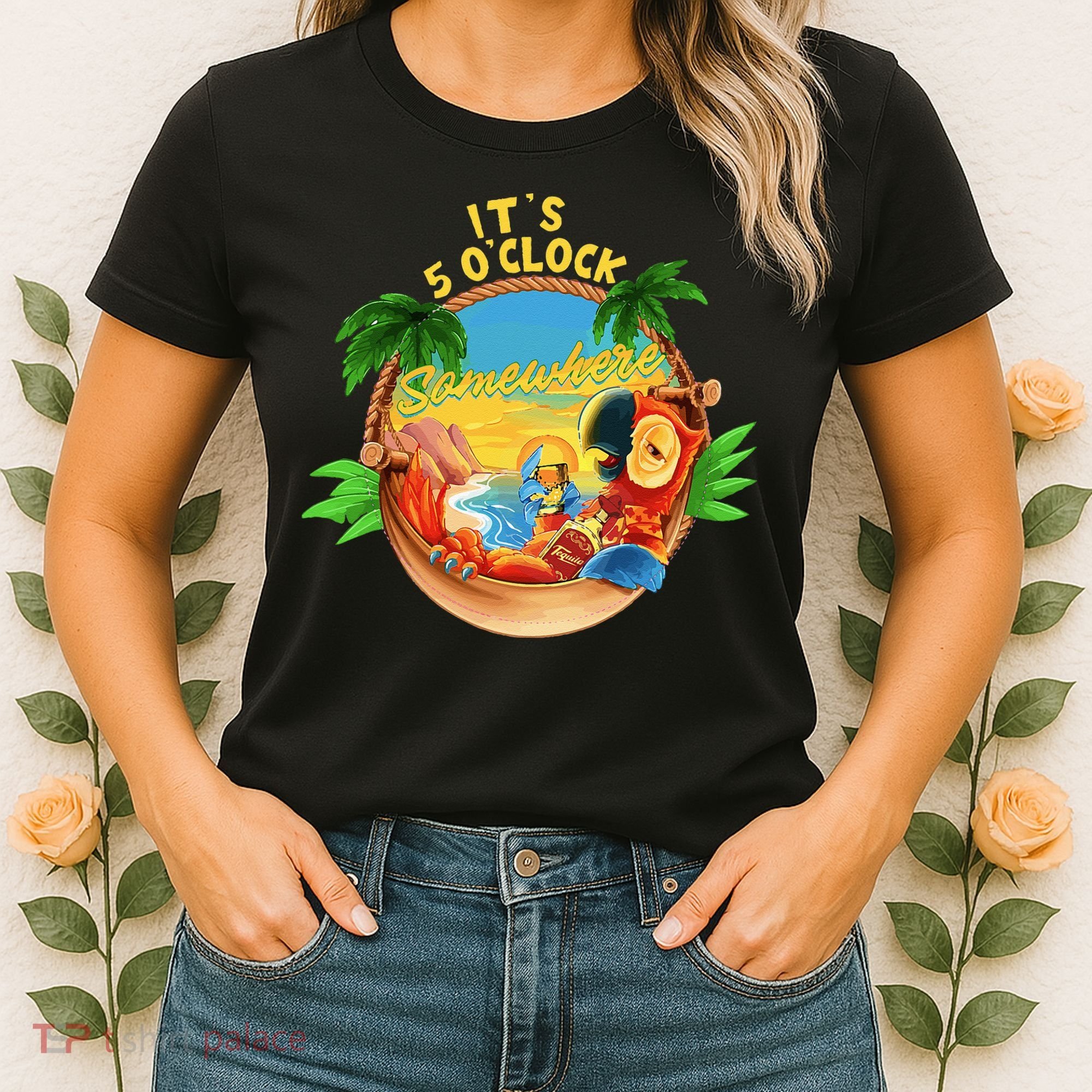 It Is 5 O'clock Somewhere Parrot Drinking Summer Vacation Women's T-Shirt