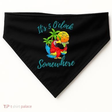 It Is 5 O'clock Somewhere Drinking Parrot USA-Made Doggie Bandana