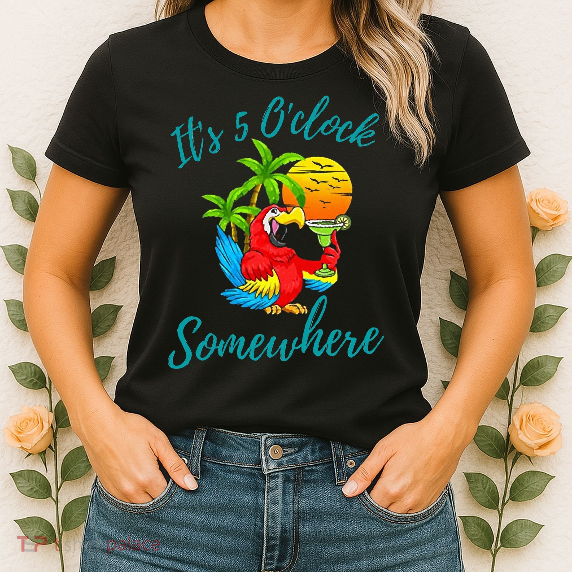 It Is 5 O'clock Somewhere Drinking Parrot Women's T-Shirt