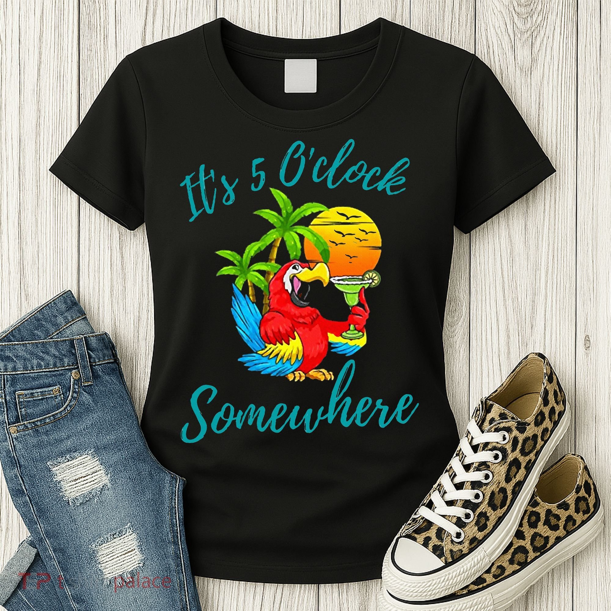 It Is 5 O'clock Somewhere Drinking Parrot Women's T-Shirt