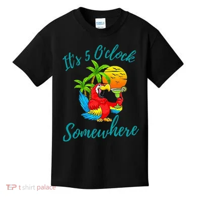 It Is 5 O'clock Somewhere Drinking Parrot Kids T-Shirt
