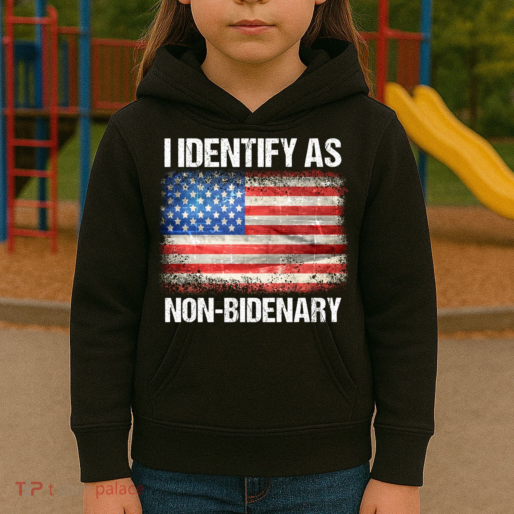 I Identify As NonBidenary Shirt Funny Anti Biden Kids Hoodie