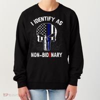 I Identify As Non Bidenary Skull Line Blue, Funny Anti Biden Women's Sweatshirt thumb 0