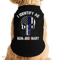 I Identify As Non Bidenary Skull Line Blue, Funny Anti Biden Doggie Tank thumb 0