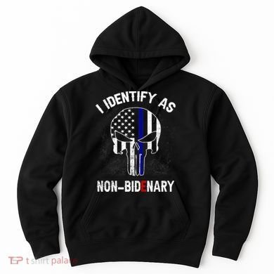 I Identify As Non Bidenary Skull Line Blue, Funny Anti Biden Hoodie