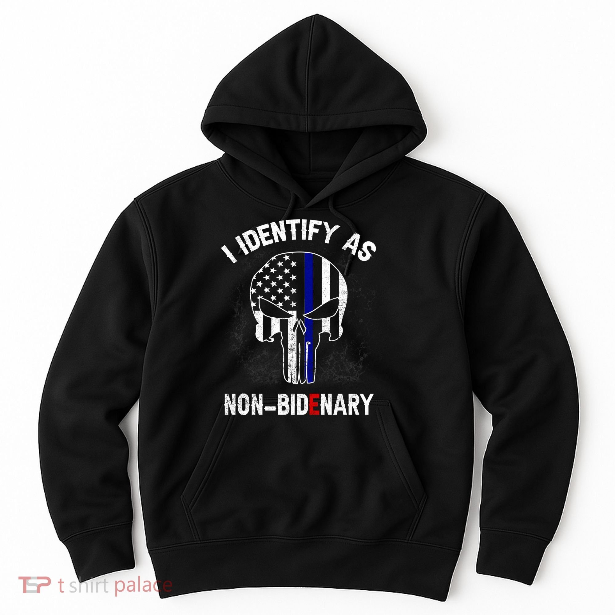 I Identify As Non Bidenary Skull Line Blue, Funny Anti Biden Hoodie