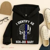 I Identify As Non Bidenary Skull Line Blue, Funny Anti Biden Hoodie thumb 4