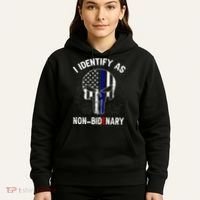 I Identify As Non Bidenary Skull Line Blue, Funny Anti Biden Hoodie thumb 5