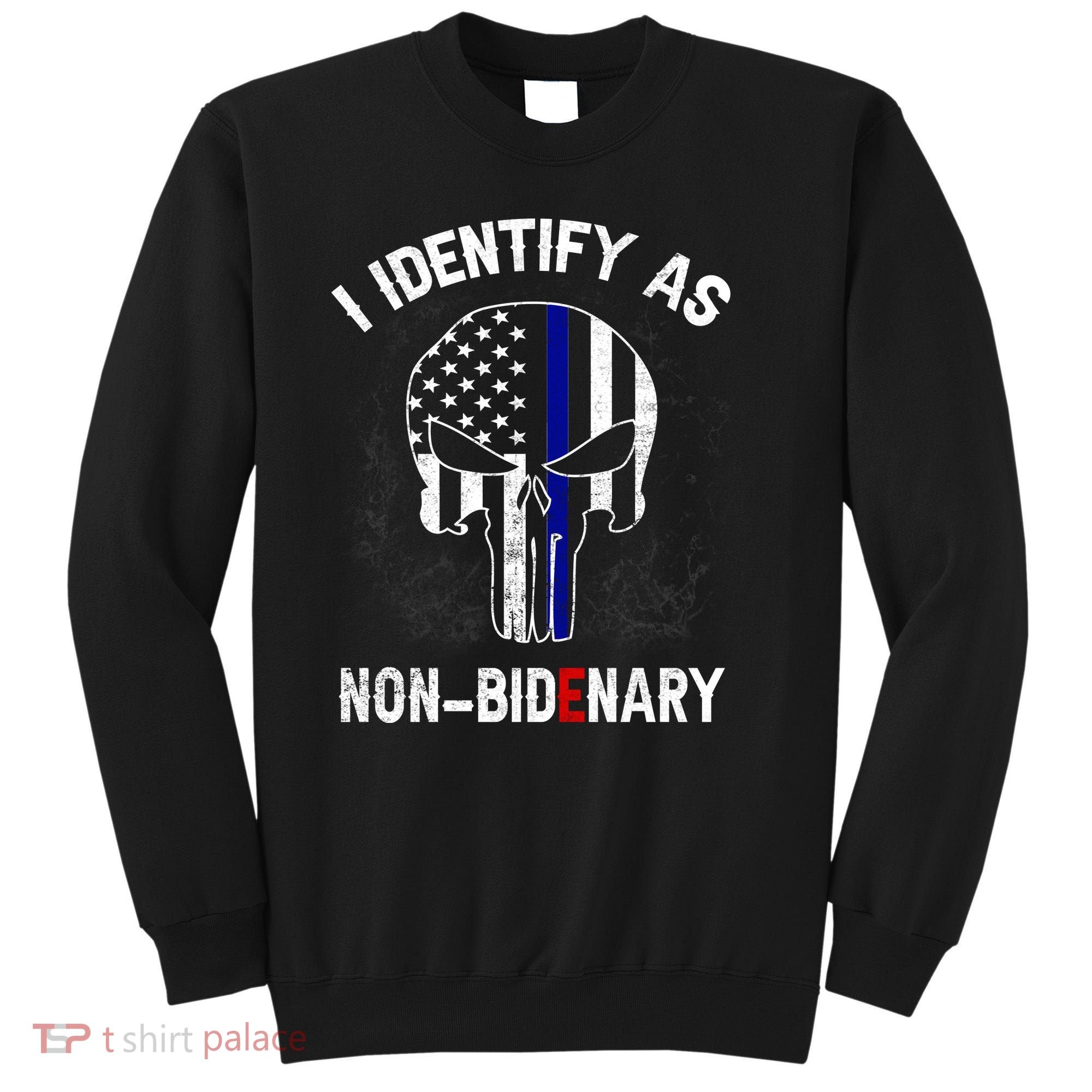 I Identify As Non Bidenary Skull Line Blue, Funny Anti Biden Sweatshirt