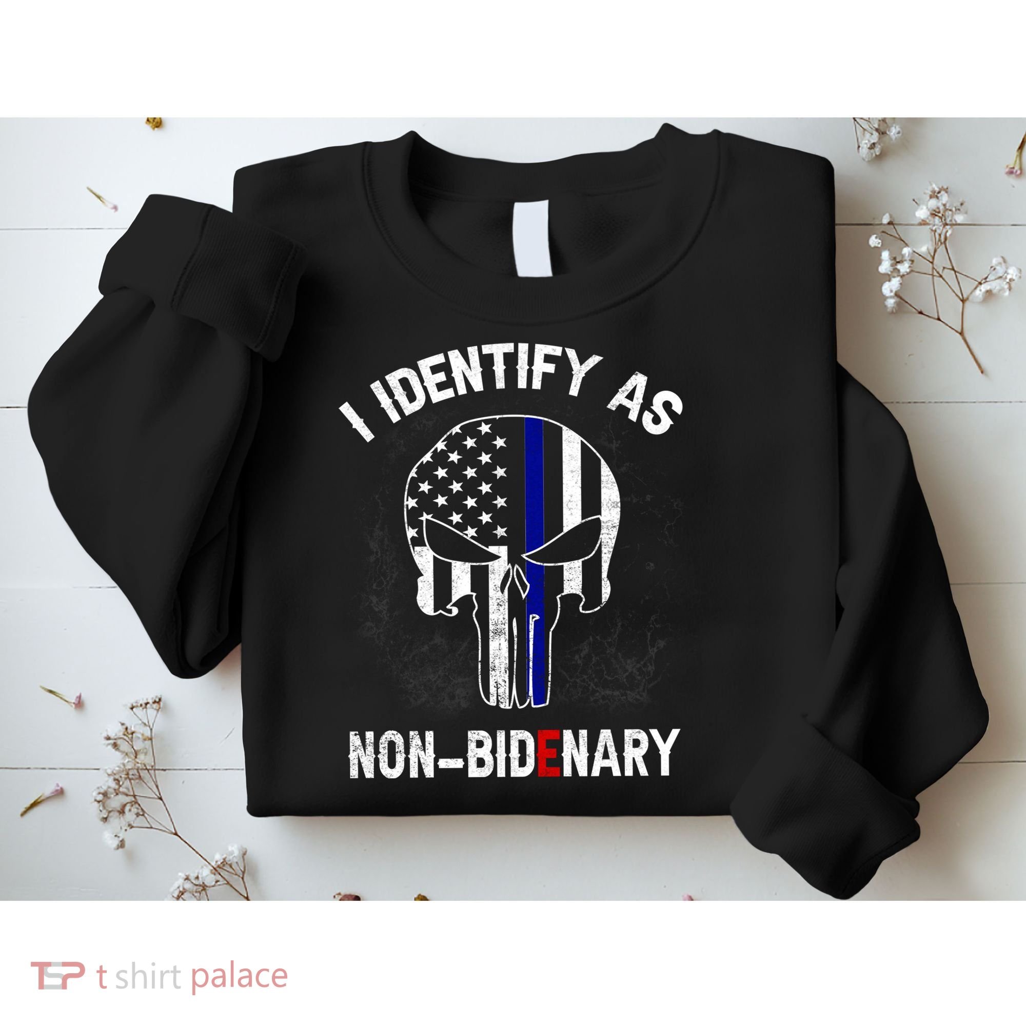 I Identify As Non Bidenary Skull Line Blue, Funny Anti Biden Sweatshirt