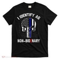 I Identify As Non Bidenary Skull Line Blue, Funny Anti Biden T-Shirt thumb 0