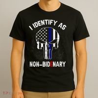 I Identify As Non Bidenary Skull Line Blue, Funny Anti Biden T-Shirt thumb 3