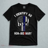 I Identify As Non Bidenary Skull Line Blue, Funny Anti Biden T-Shirt thumb 5