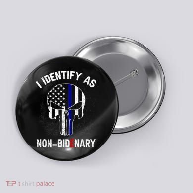 I Identify As Non Bidenary Skull Line Blue, Funny Anti Biden Button