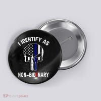 I Identify As Non Bidenary Skull Line Blue, Funny Anti Biden Button thumb 0