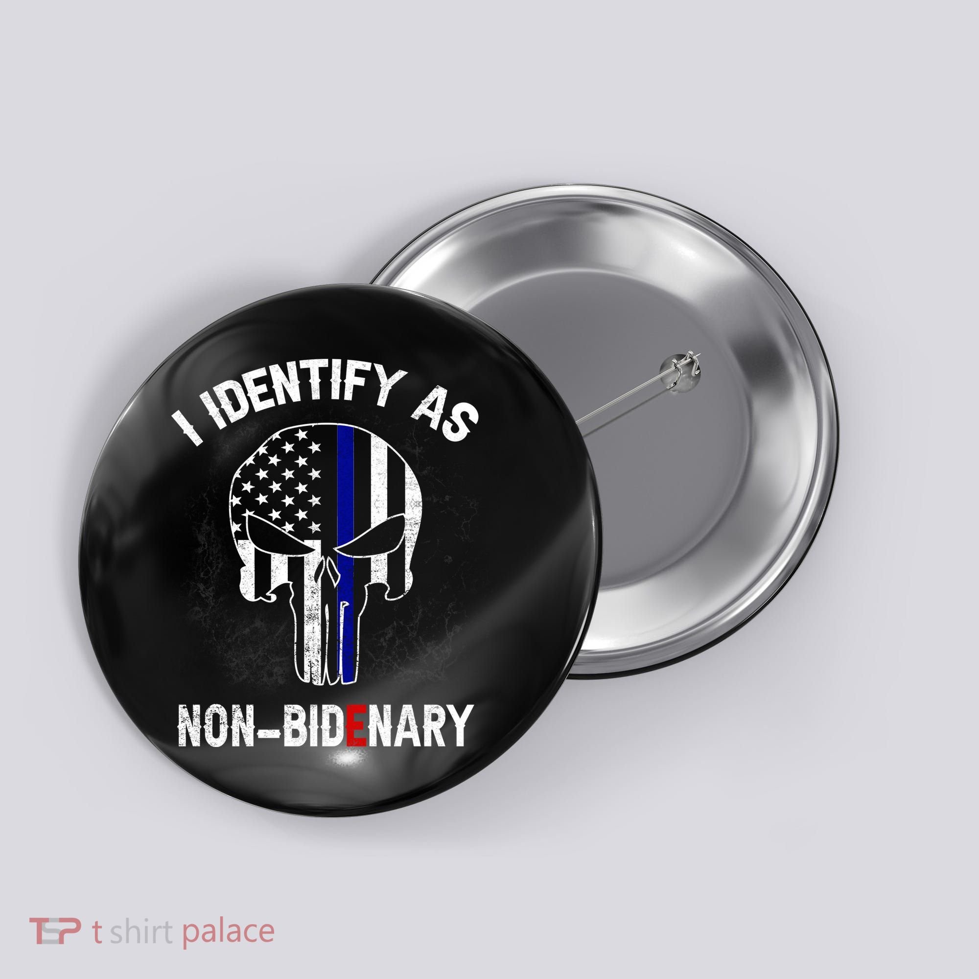 I Identify As Non Bidenary Skull Line Blue, Funny Anti Biden Button