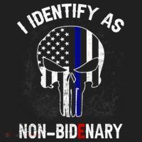 I Identify As Non Bidenary Skull Line Blue, Funny Anti Biden Beanie thumb 2