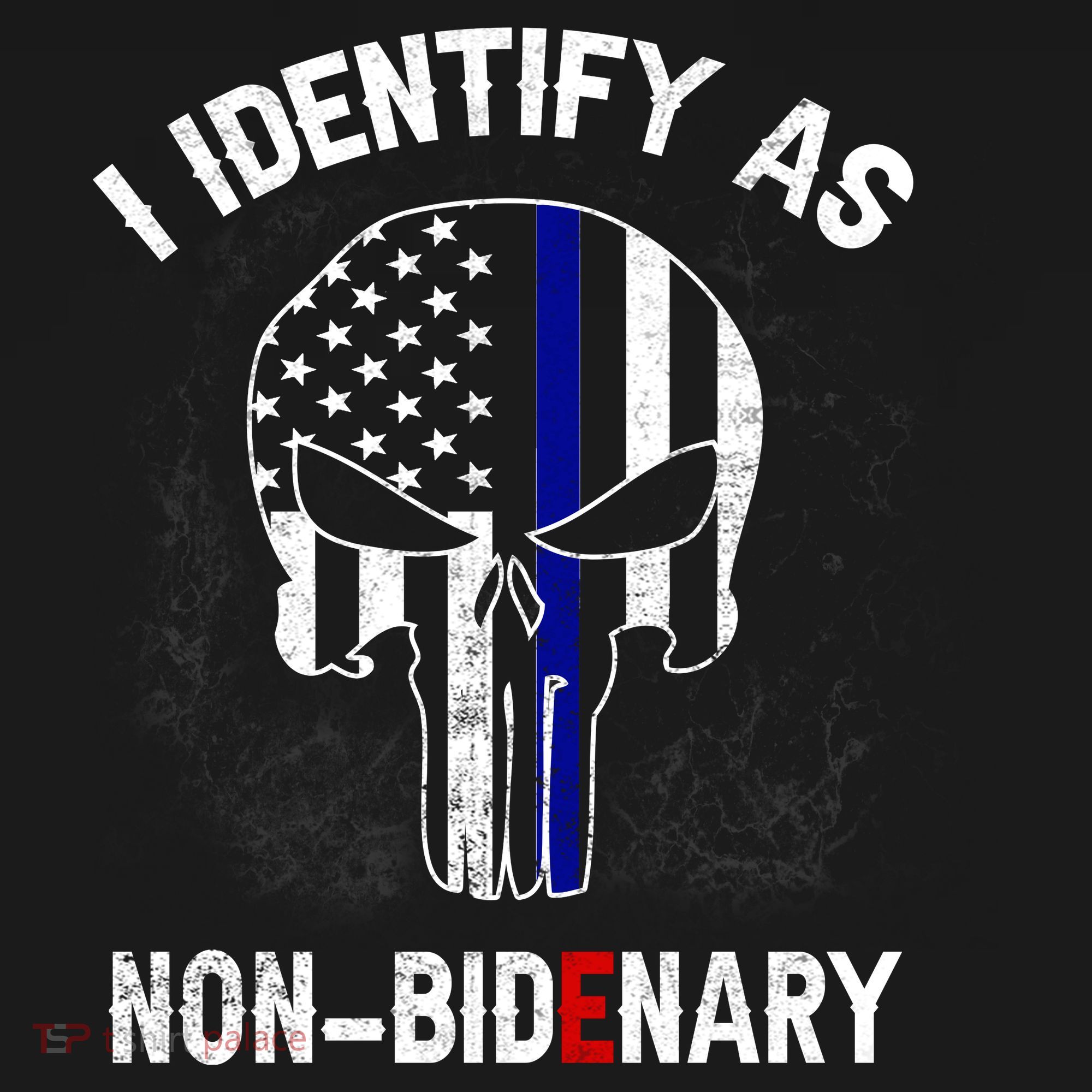 I Identify As Non Bidenary Skull Line Blue, Funny Anti Biden Women's Hoodie